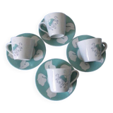 Ensemble de 4 tasses et leur soucoupe en porcelaine, motif méduse signé yves blayo