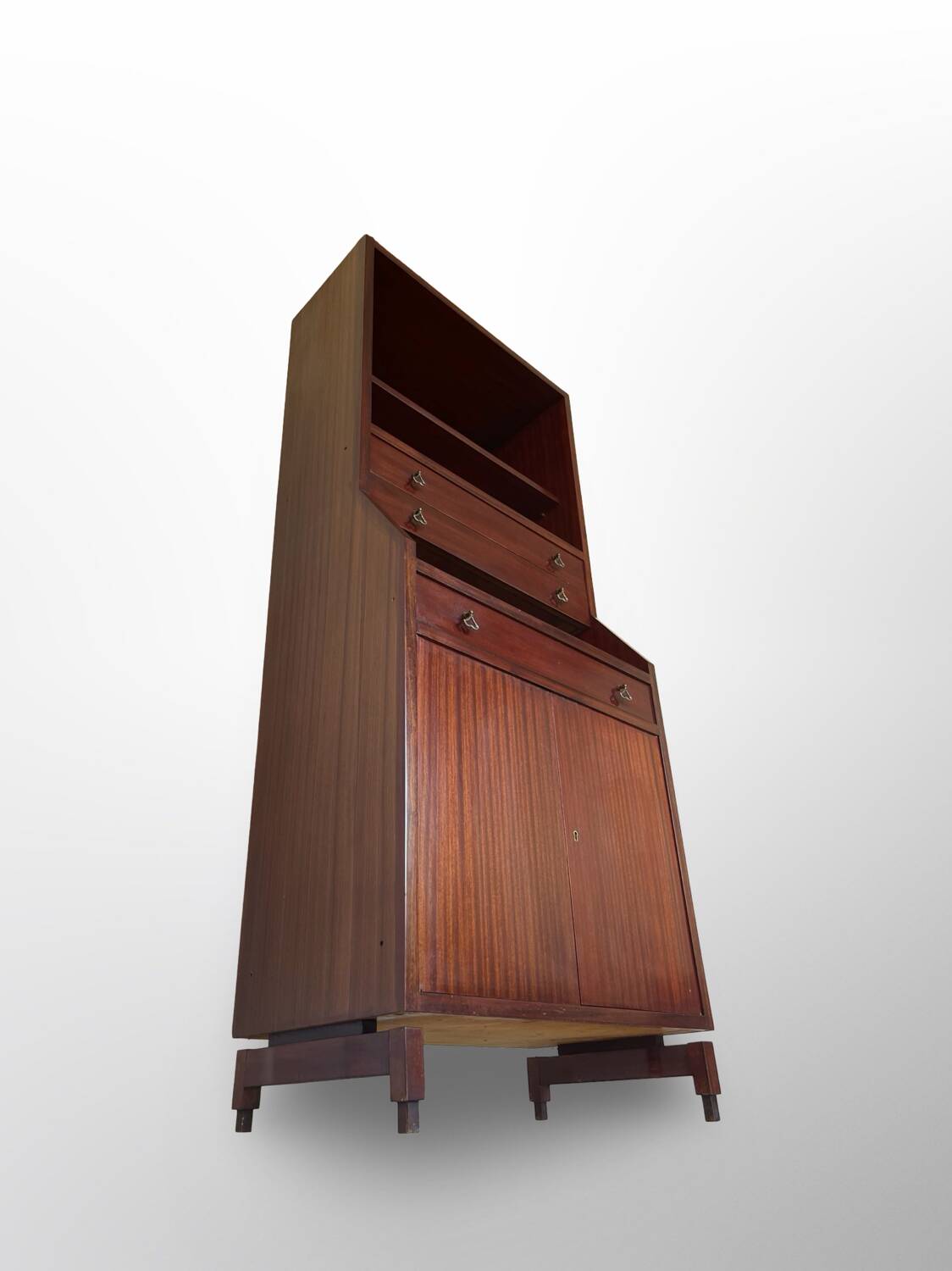 Bibliothèque italienne en bois et placage d'acajou, années 1960.