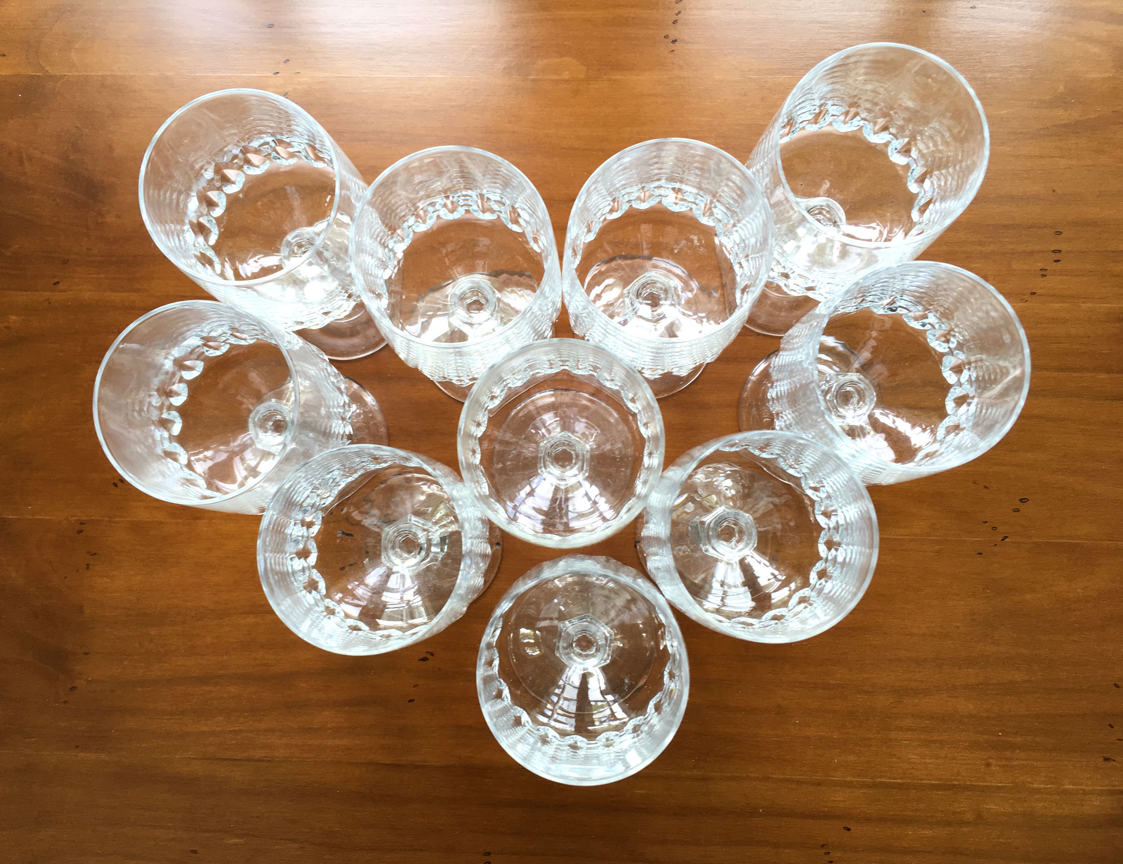 Set of 10 cut crystal wine glasses