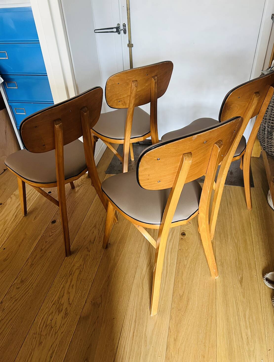 4 Bistro Chairs, Medium Varnished Oak (Baumann), Compass Legs