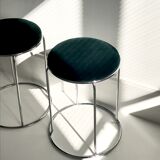 Duo of stools, chrome and green velvet