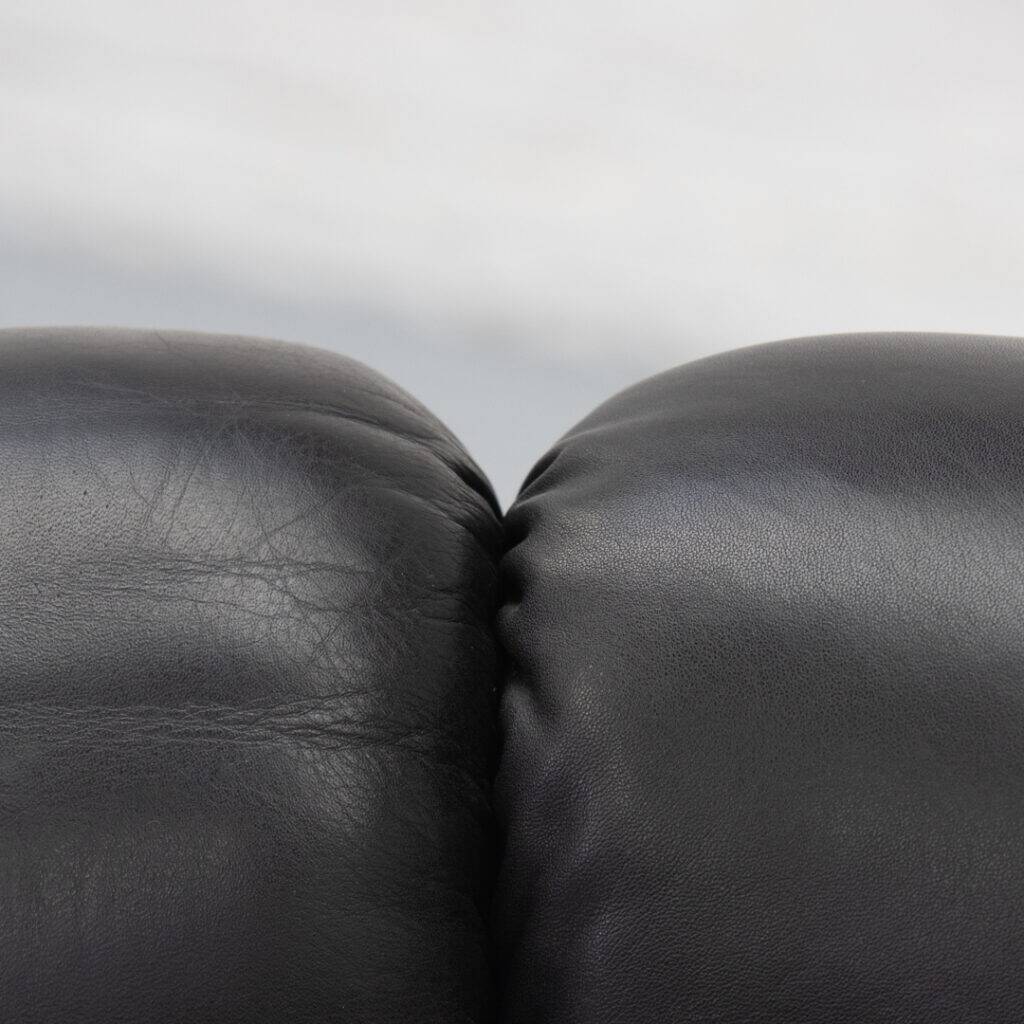 Black leather Cassina Maralunga sofa, 1970s
