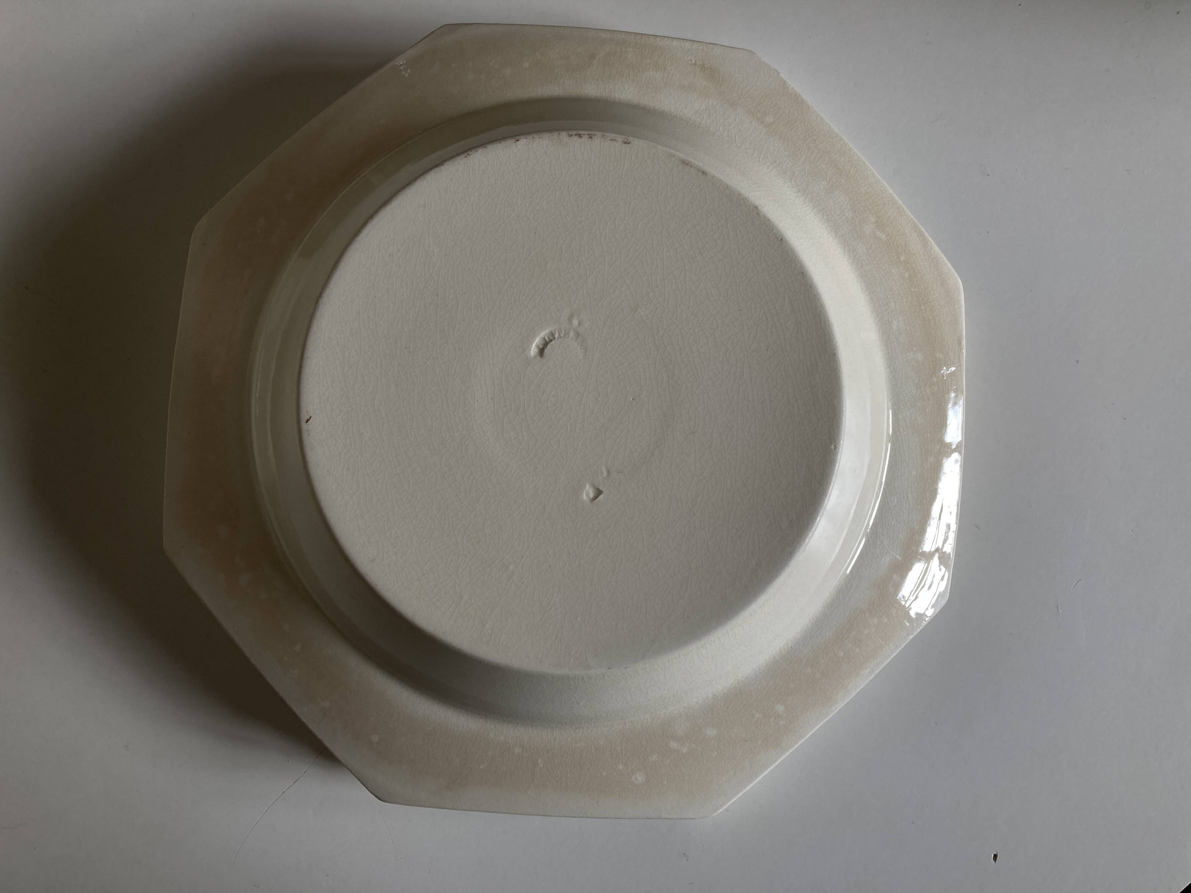 Set of 5 octagonal pearl plates from Creil Montereau.