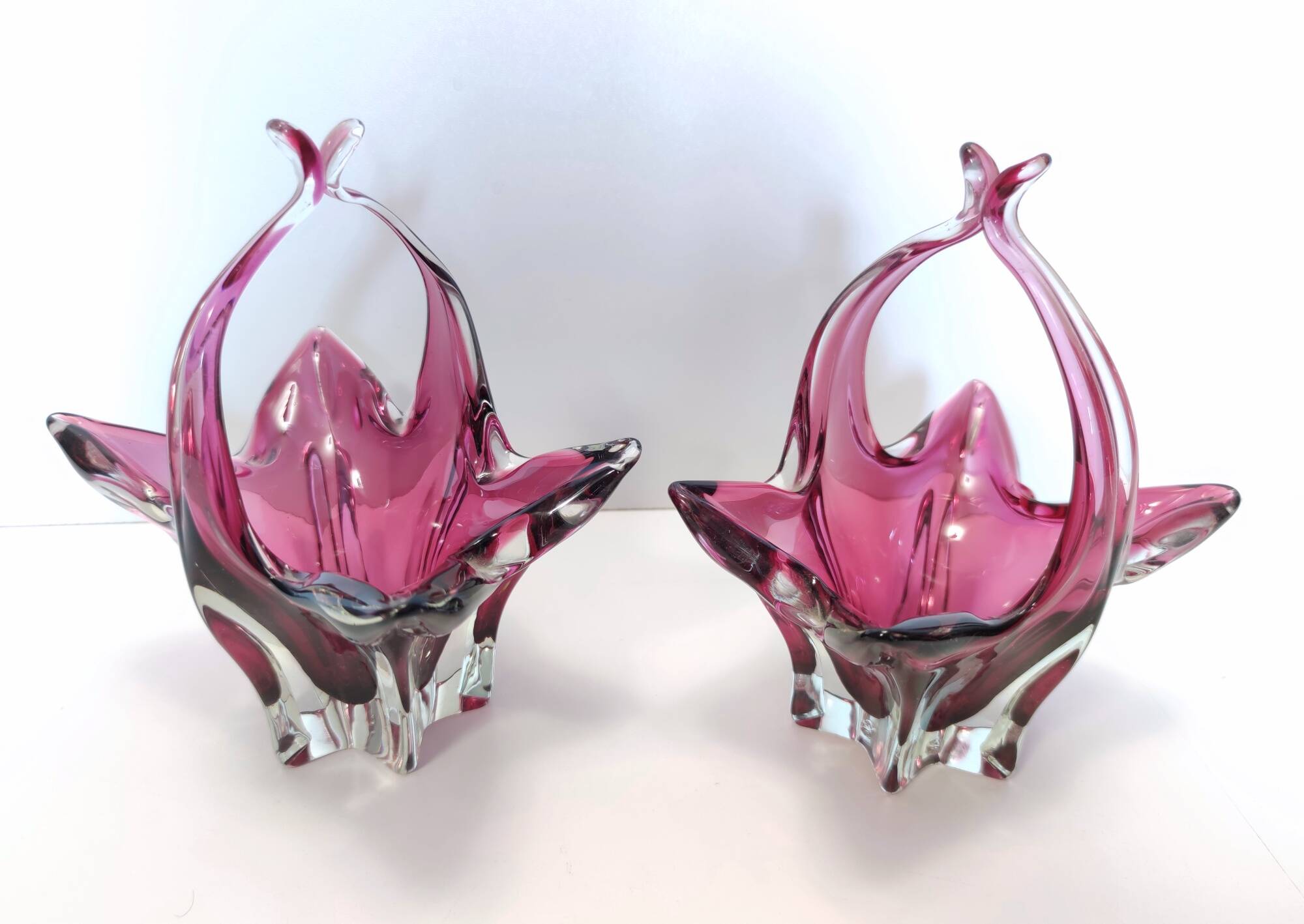 Pair of Pink Murano Glass Bonbonnières / Trinket Bowls, Italy