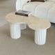Table basse "poire" travertin et bois cannelé | chêne blanc | 3 pieds