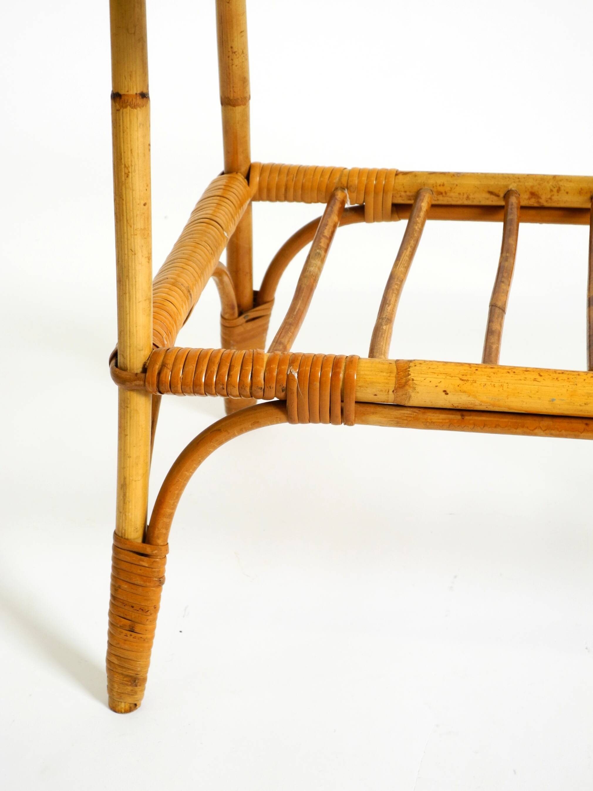 Lovely small Italian 60s bamboo side or coffee table with a iced glass top