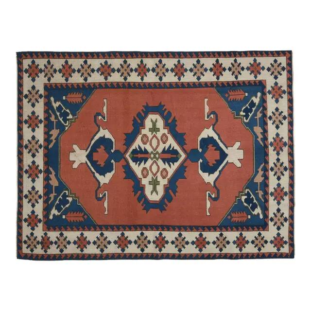 1970s Vintage Turkish Handmade Wool & Cotton Orange Area Rug 178x236
