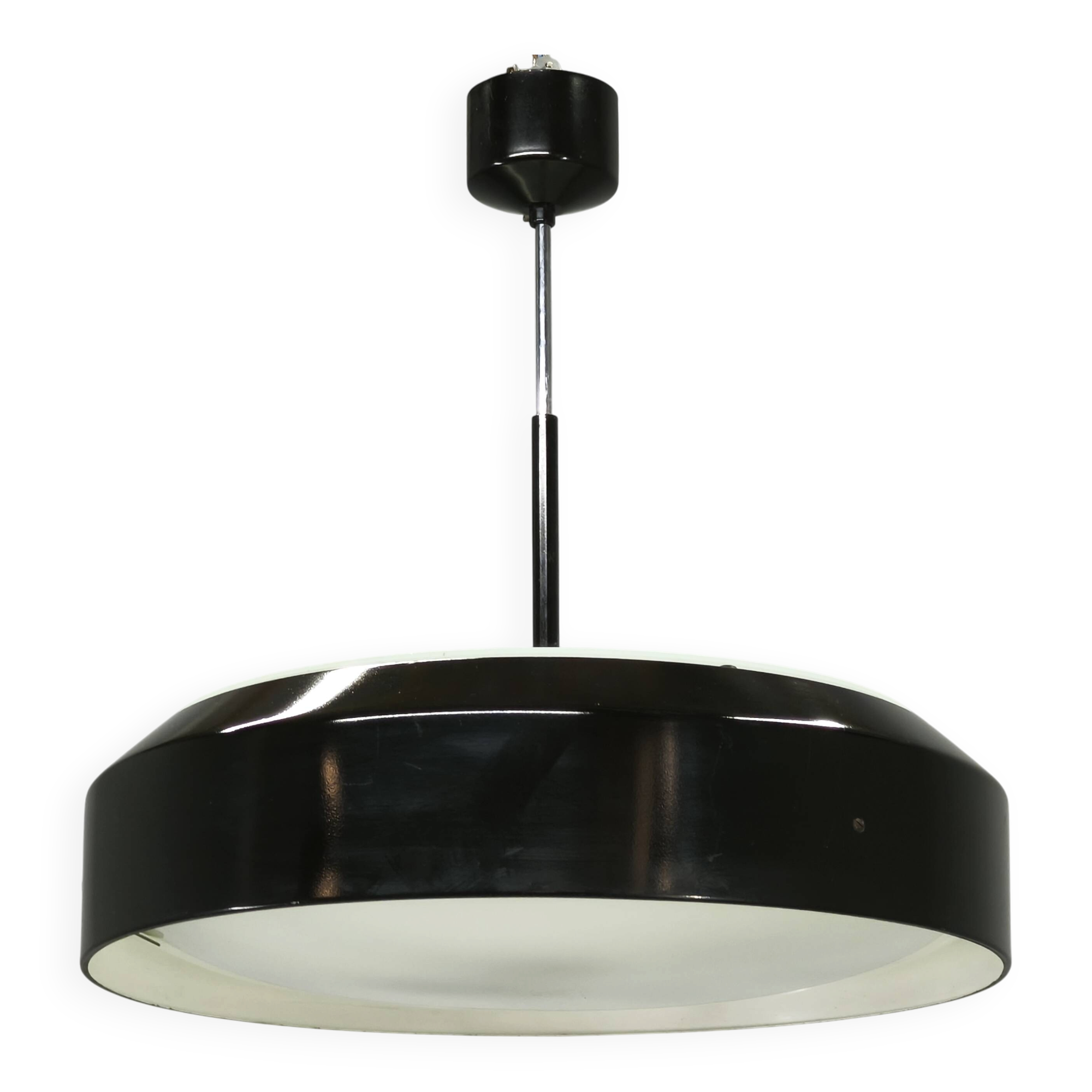 1960s NAPAKO Modernist Black Glass Pendant Light, Czechoslovakia