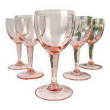 5 vintage faceted pink red wine glasses – 1950s – French elegance