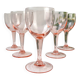 5 vintage faceted pink red wine glasses – 1950s – French elegance