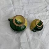 Bol et pot a lait en ceramique émaillé, bicolore jaune et vert vintage 1950