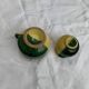 Enameled ceramic bowl and milk jug, two-tone yellow and green, vintage 1950
