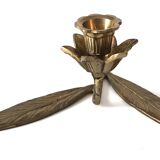 Bougeoir ancien feuille laiton doré