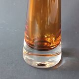 Two vintage Scandinavian double-layered amber blown glass candlesticks