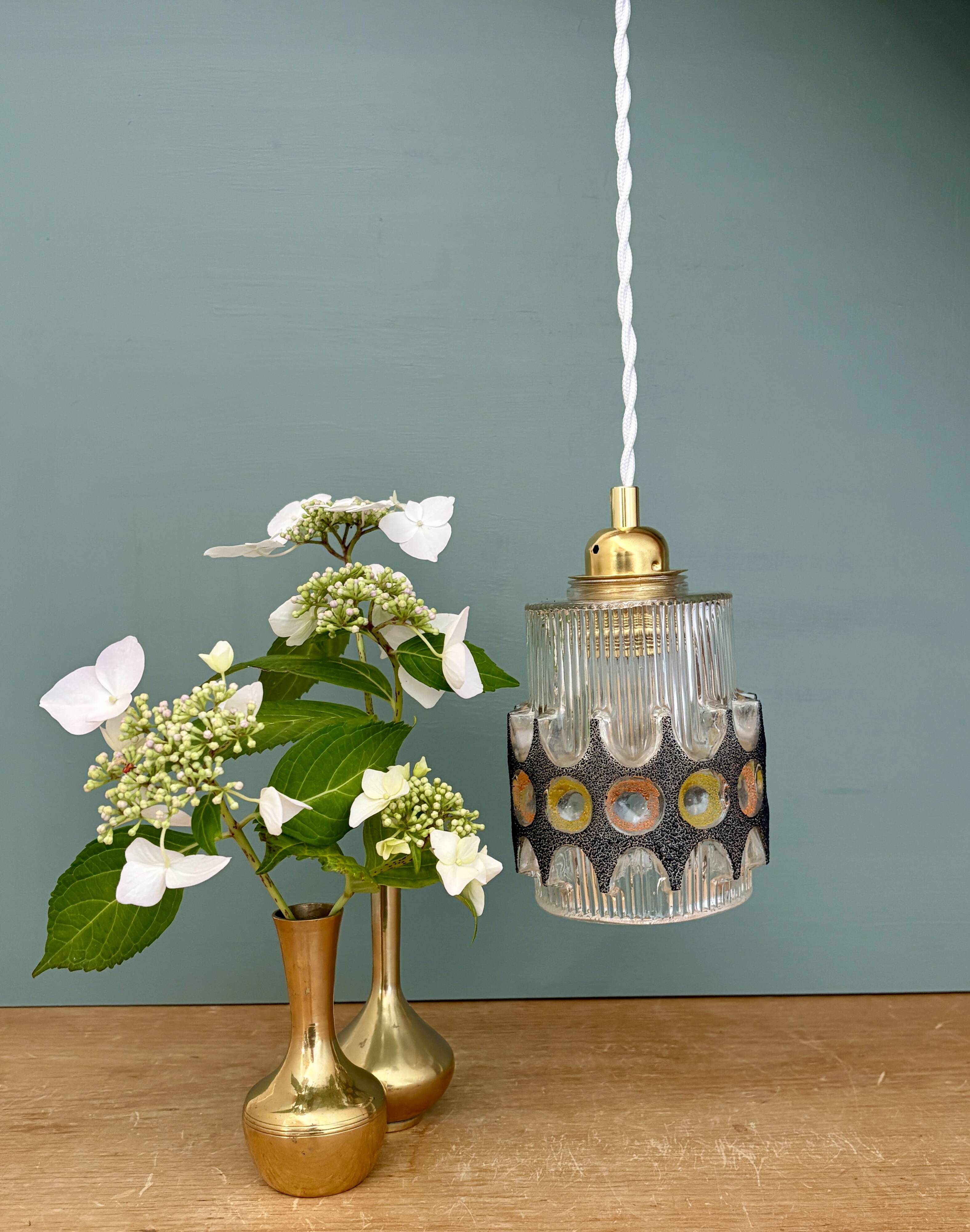 Vintage 70s glass tulip pendant light