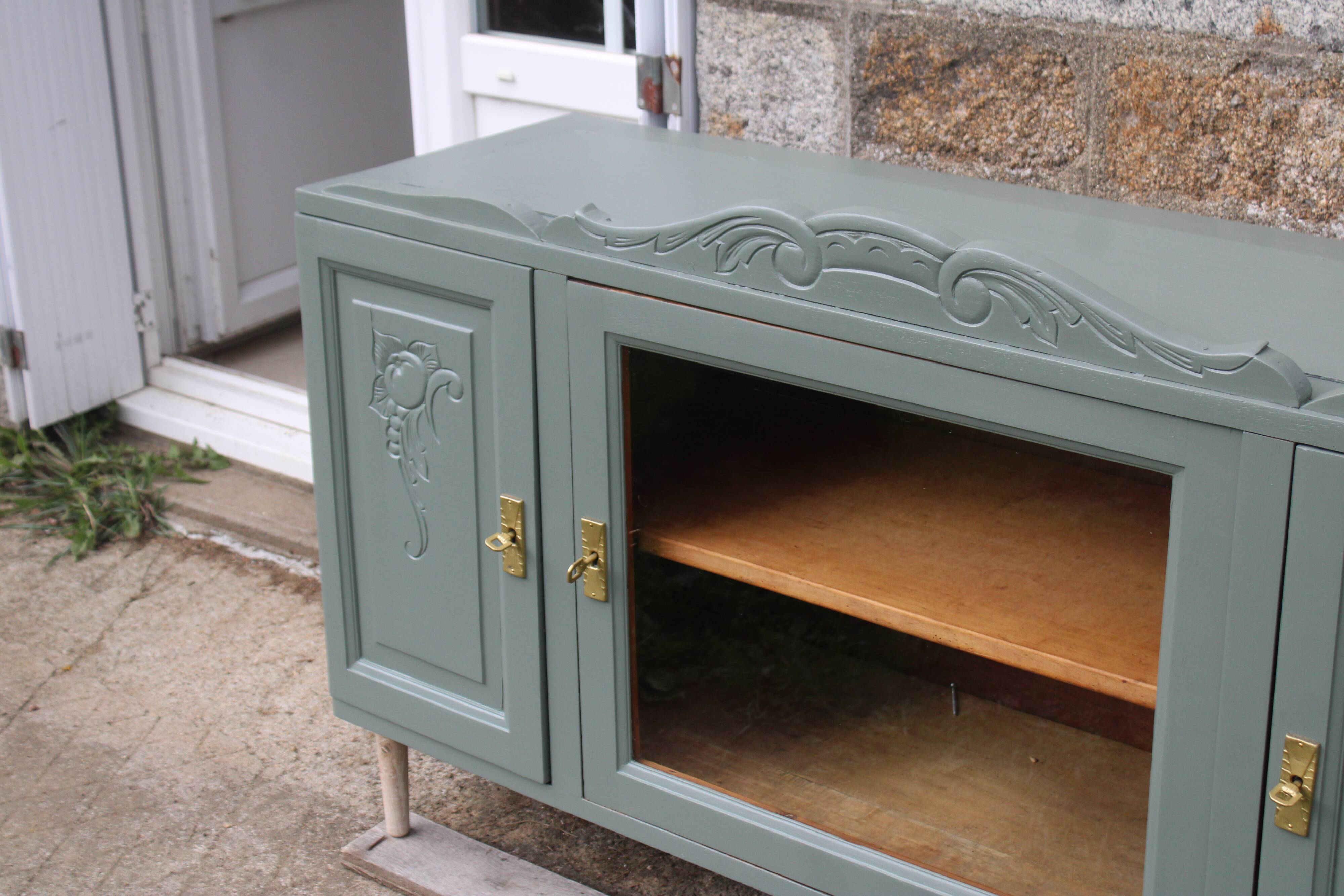 Renovated vintage sideboard with khaki paint – Haussmann chic & bohemian style