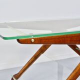 Table basse italienne en acajou, laiton et verre