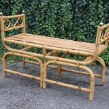 Rattan and brass bench