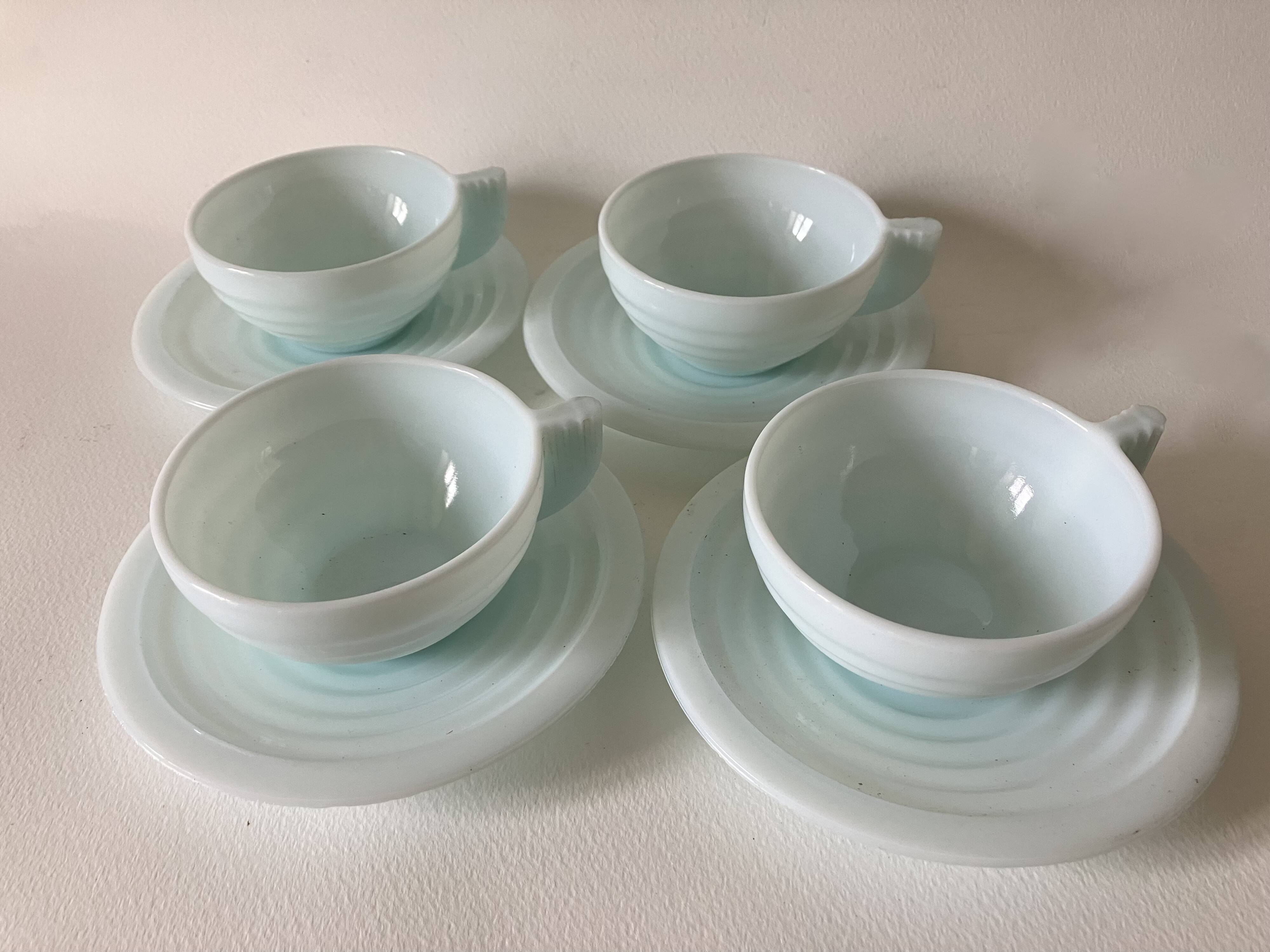4 mint opaline cups and saucers
