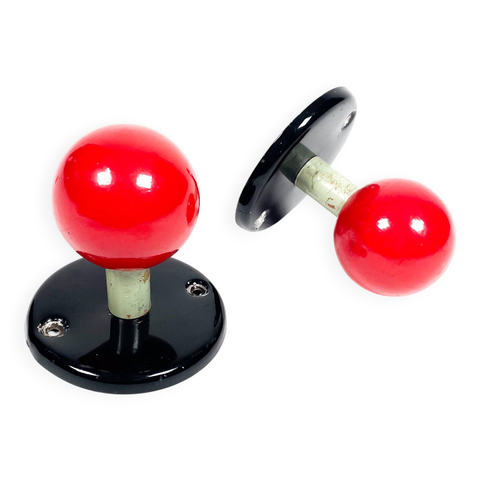 Vintage red enamel metal coat hooks