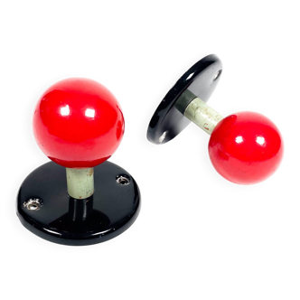 Vintage red enamel metal coat hooks