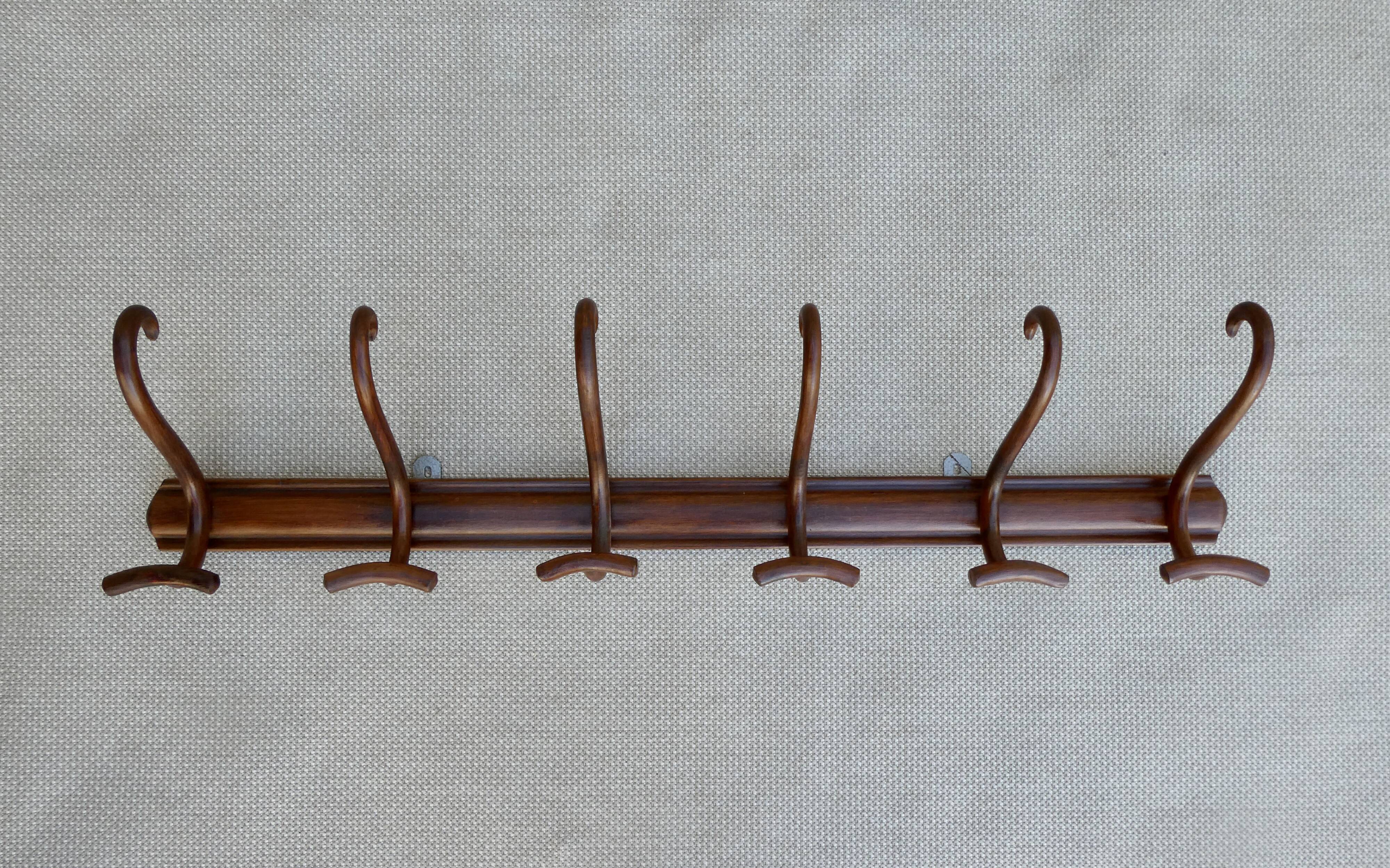 Wooden wall coat rack with 6 double hooks, bistro