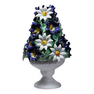 Centre de table trompe l'oeil faïence Italienne vintage corbeille de fleurs