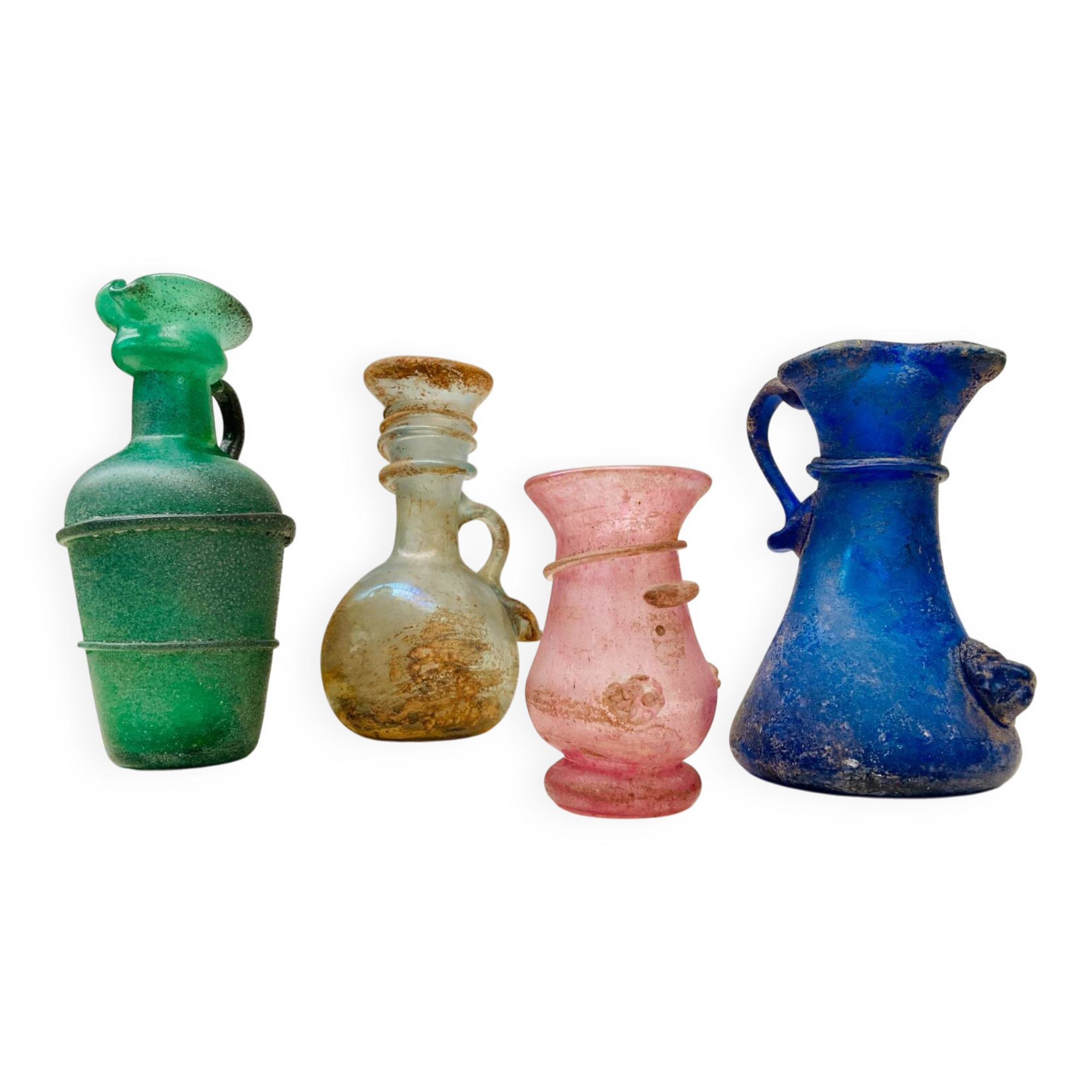 Set of 4 small Murano Seguso glassware – Scavo technique – Antique style