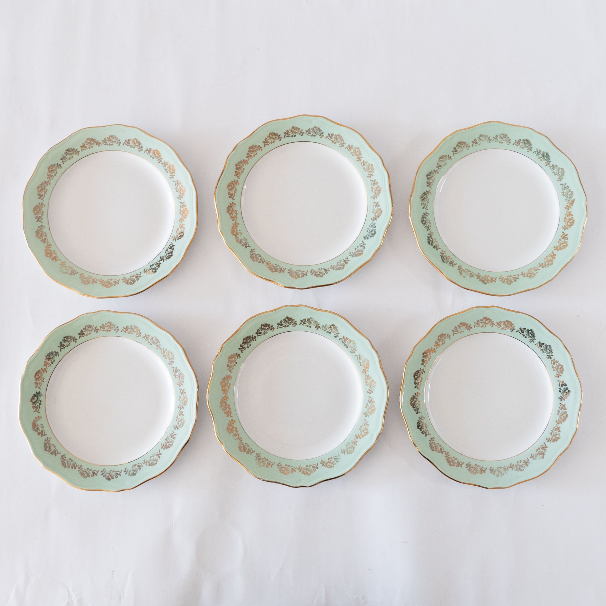 6 green old L'Amandinoise's dessert plates