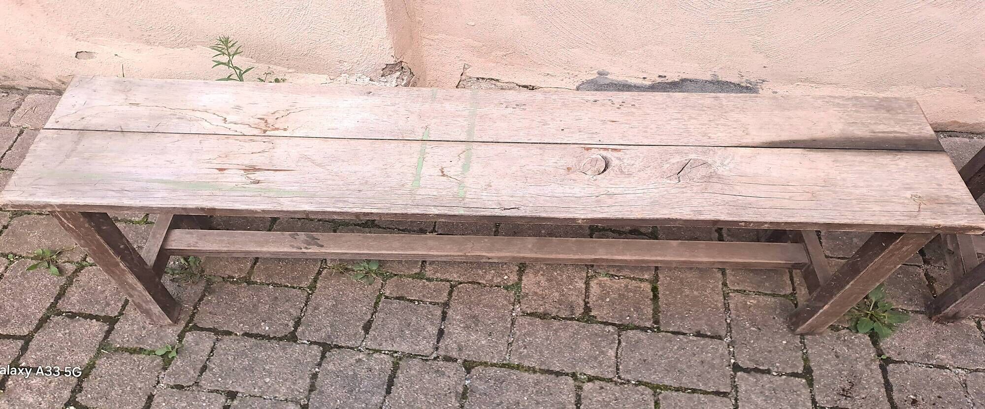 Pair of solid raw wood benches XIX