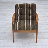 1970s, Danish armchair, beech wood, furniture wool fabric.