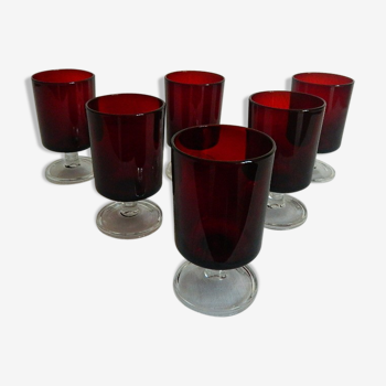 Set de 6 verres à vin fumé rouge Luminarc France vintage 70