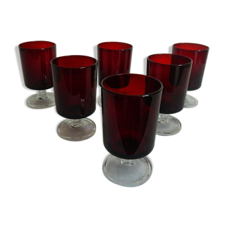 Set de 6 verres à vin fumé rouge Luminarc France vintage 70