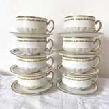 Limoges porcelain cups and saucers - Perrier Paris early 20th century