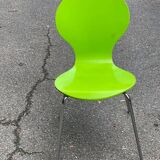 Fluorescent green Scandinavian chair in curved wood and steel