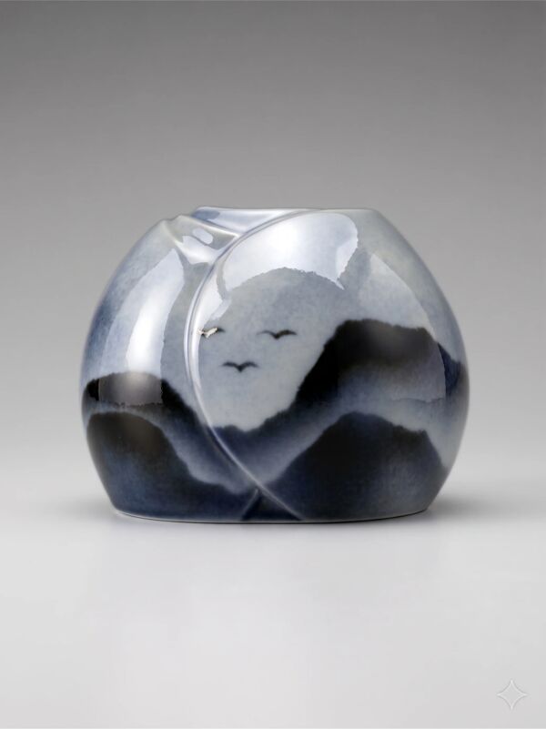 Vase Virebent en porcelaine bleu dégradé décor paysage et oiseaux