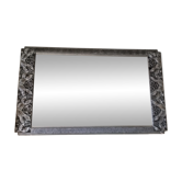 Miroir art déco argenté cadre bois et moulures argentées glace rectangulaire années 1930 36x59cm