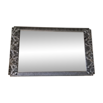 Miroir art déco argenté cadre bois et moulures argentées glace rectangulaire années 1930 36x59cm