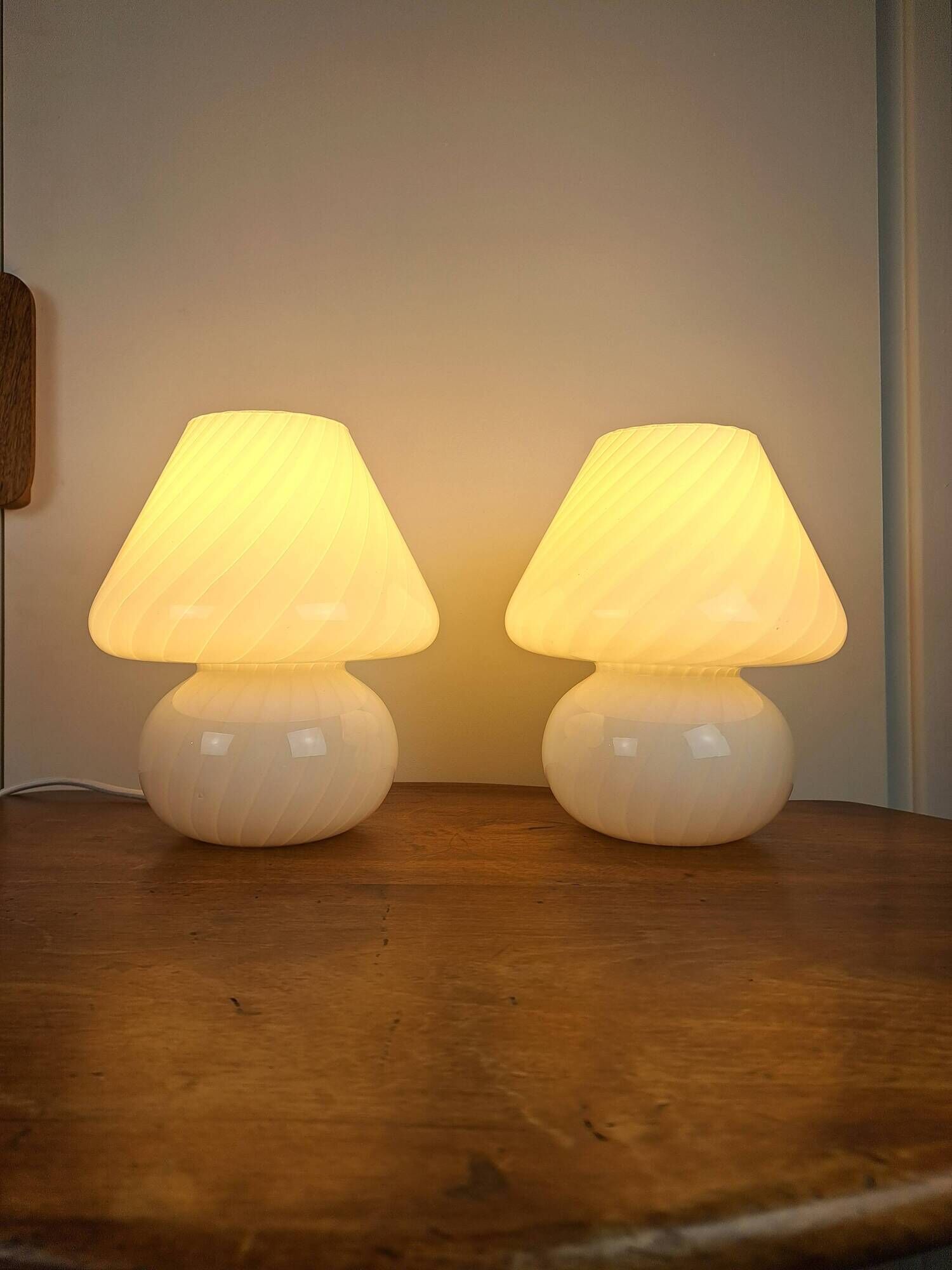 Paire de lampe de chevet champignon en verre soufflé Murano vintage