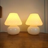 Pair of vintage Murano blown glass mushroom bedside lamps