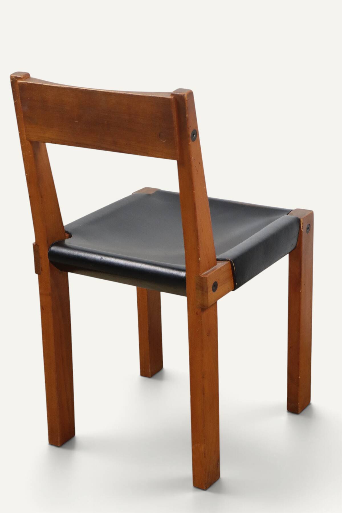 Chair S24 by Pierre Chapo – Solid elm and black leather – 1970