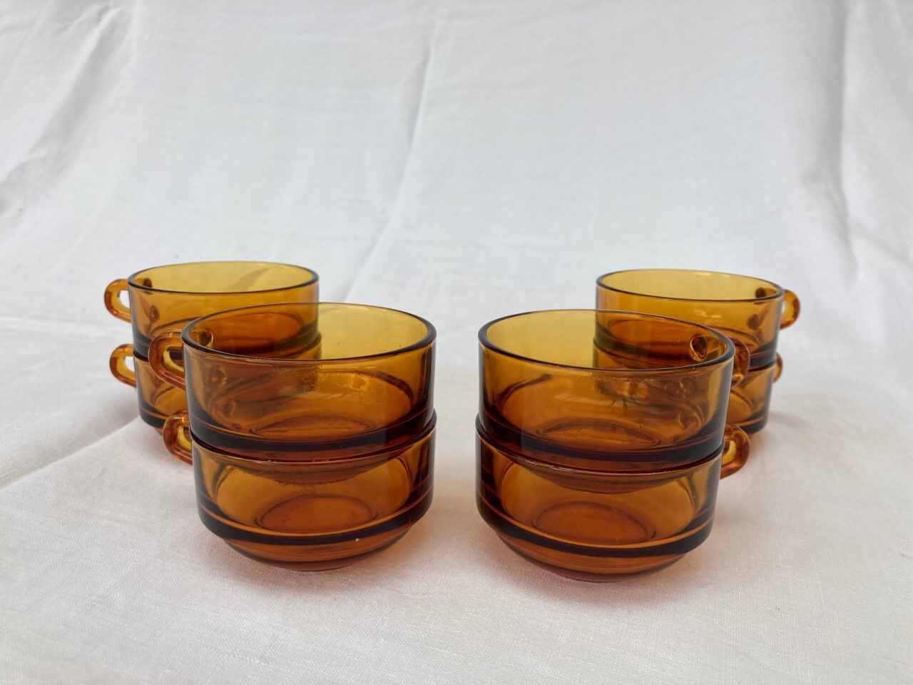 8 cup Duralex amber-coloured coffee cup set