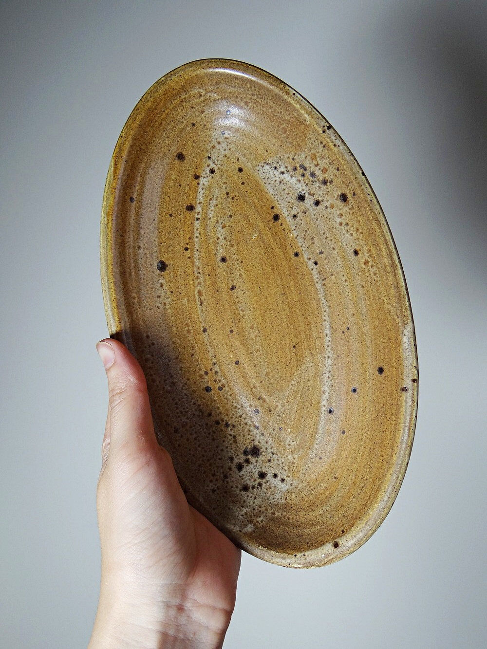 2 oval vintage stoneware/ceramic dishes from Salins, 1960s.