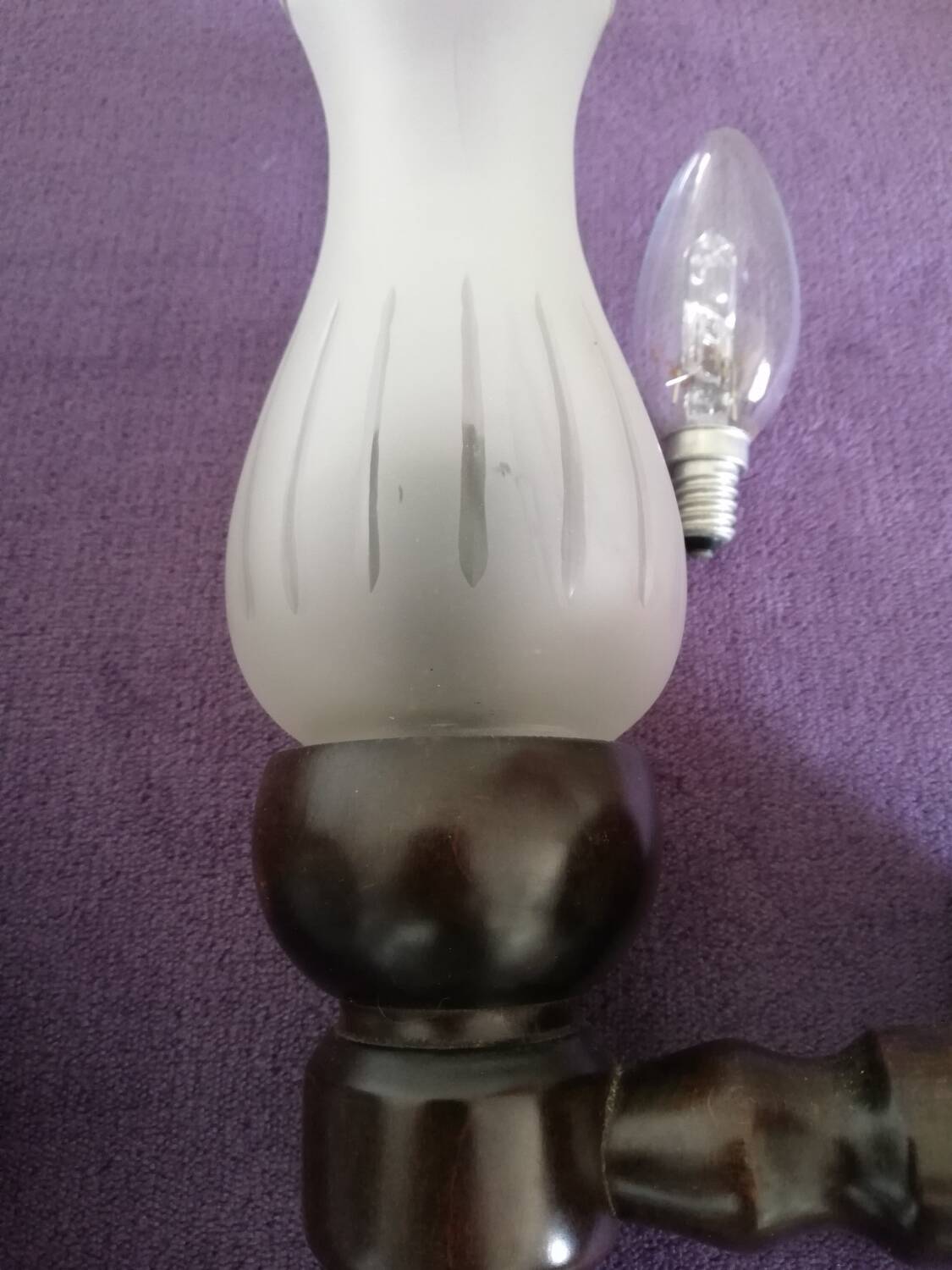 Set of wooden and frosted glass wall lights