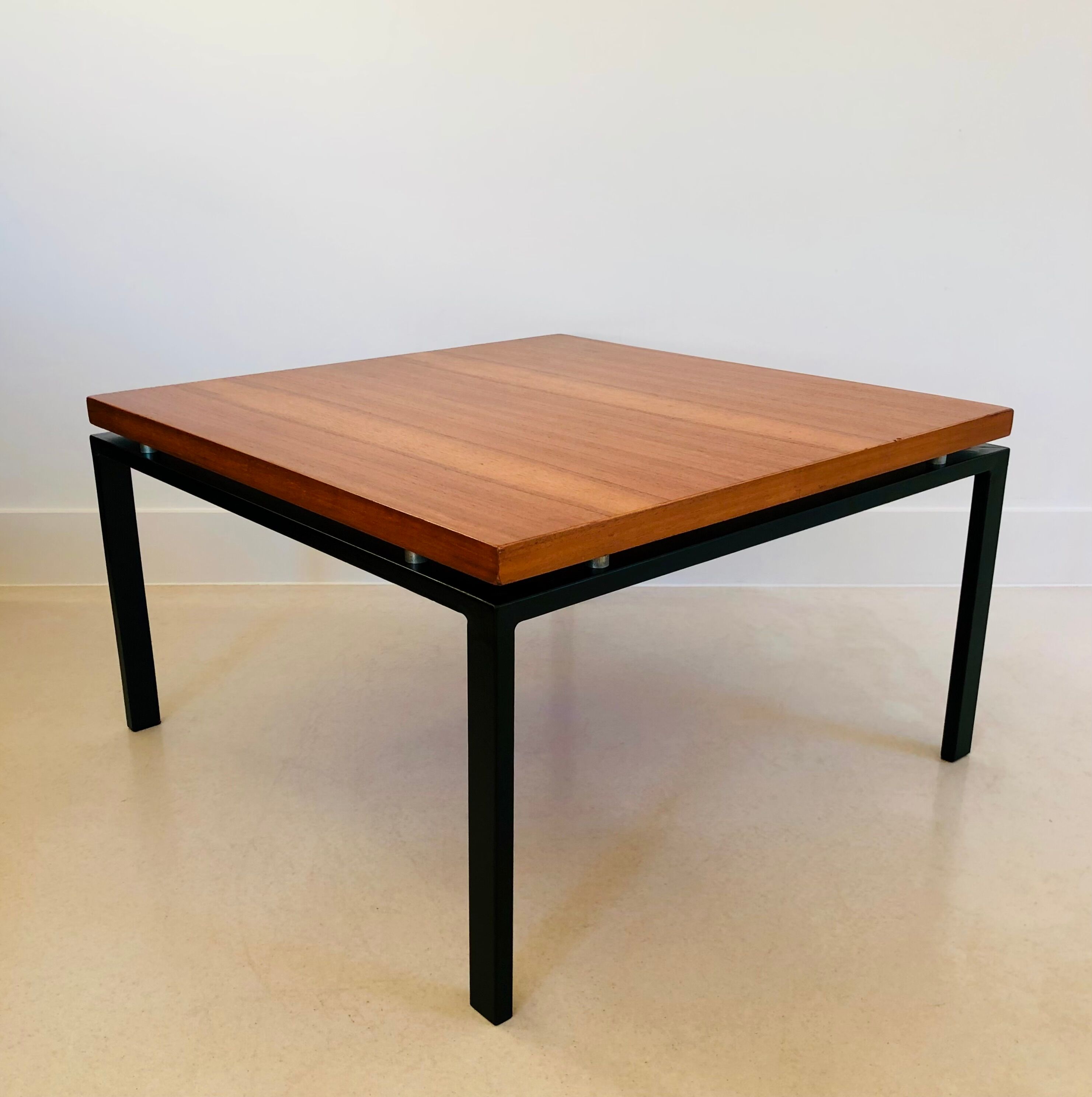 Square metal and walnut coffee table, Italy 60s
