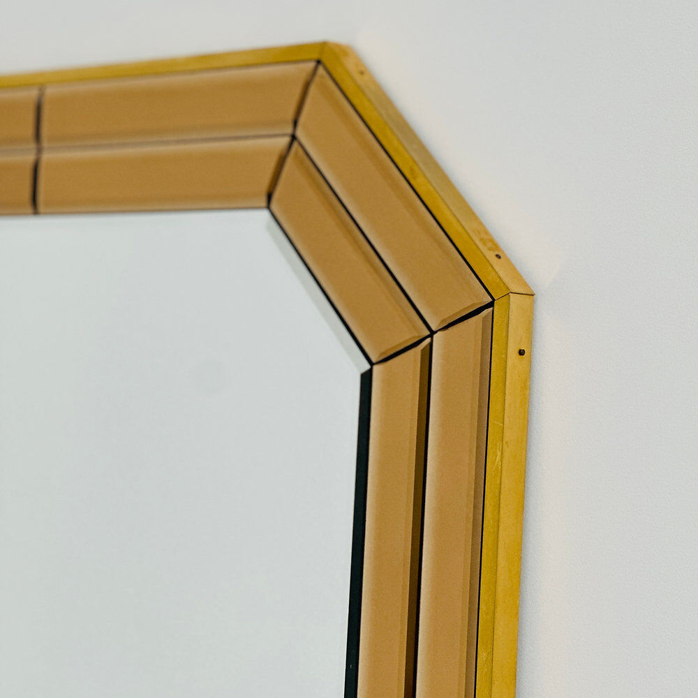 Vintage Schöninger smoked mirror, large octagonal beveled wall mirror