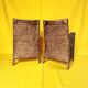 Pair of woven rattan and varnished wood armchairs - Vintage