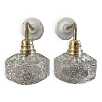 Pair of chiseled glass wall sconces