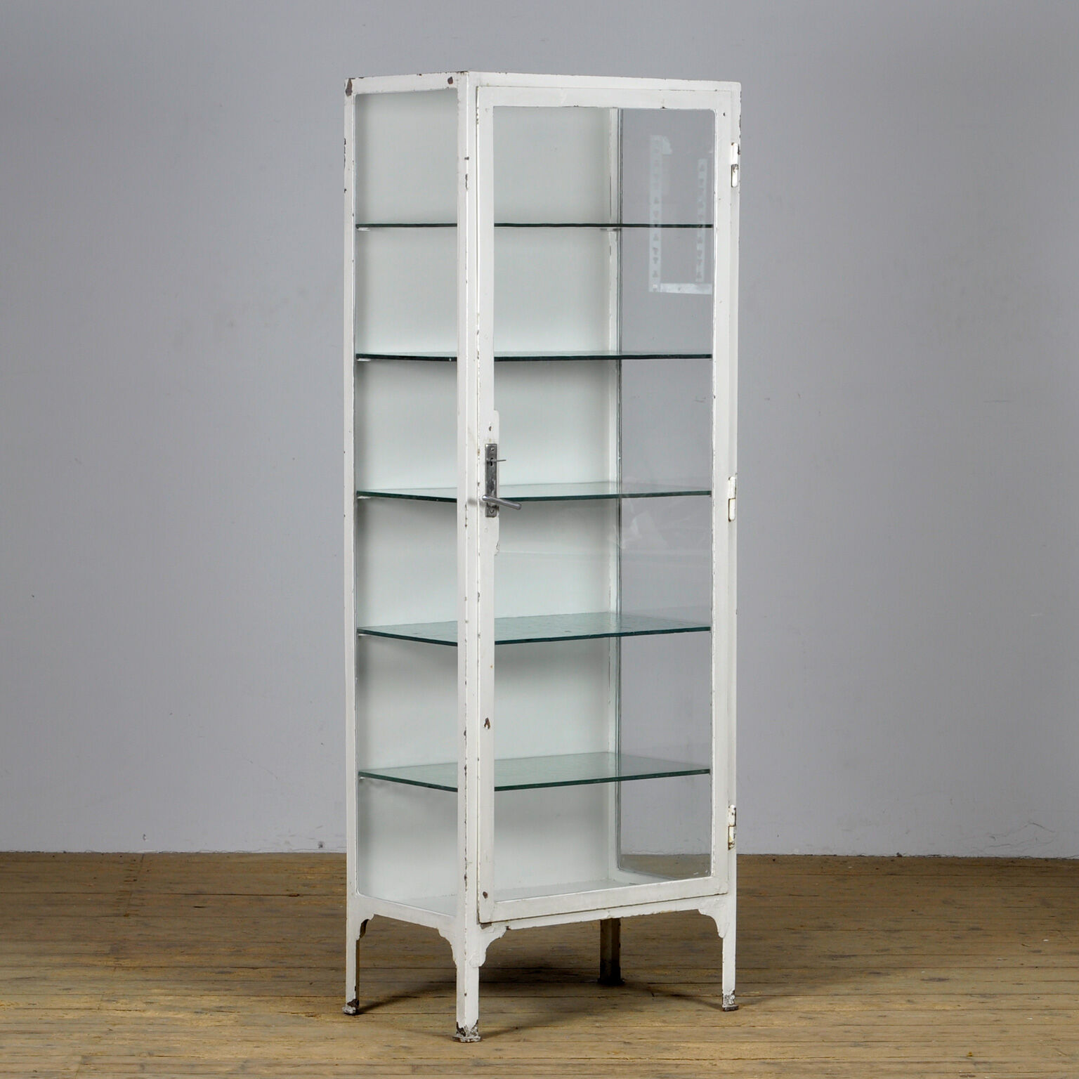 Iron and glass medical display cabinet 1930s