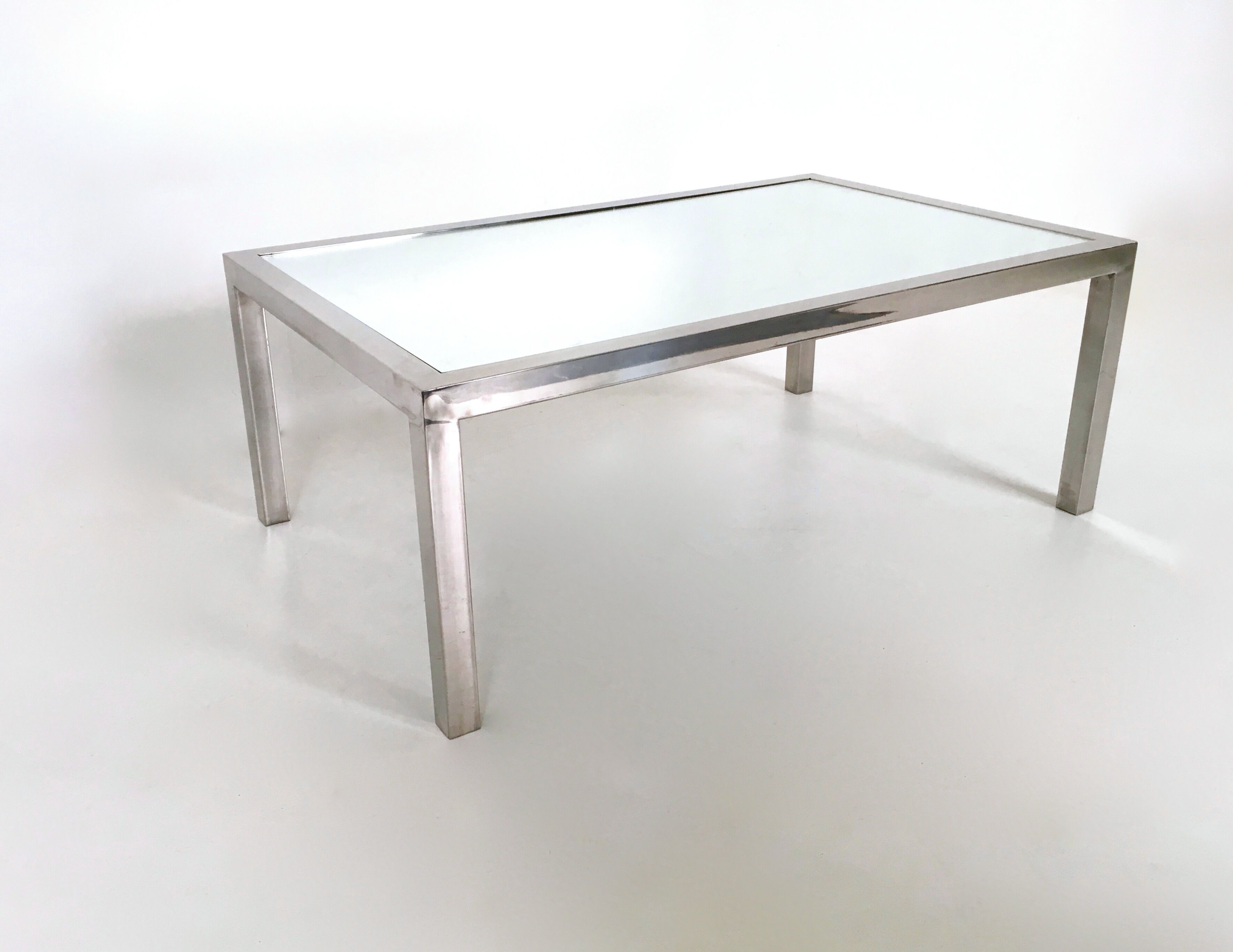 Steel Coffee Table in the Style of Nanda Vigo with a Mirrored Top, Italy, 1970s